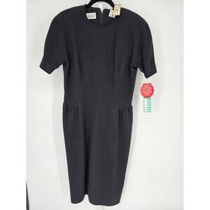 Leslie Fay Women's Black Short Sleeve Round Neck Zipper Midi Dress Size 12